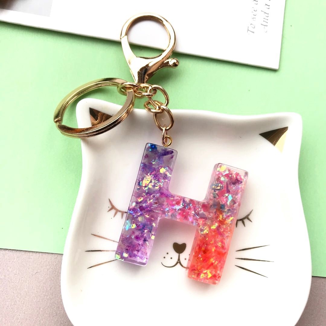 Factory Custom Resin Alphabet Letter Charm Pendants Keychain Ladies Girly Keychain Accessories for Woman