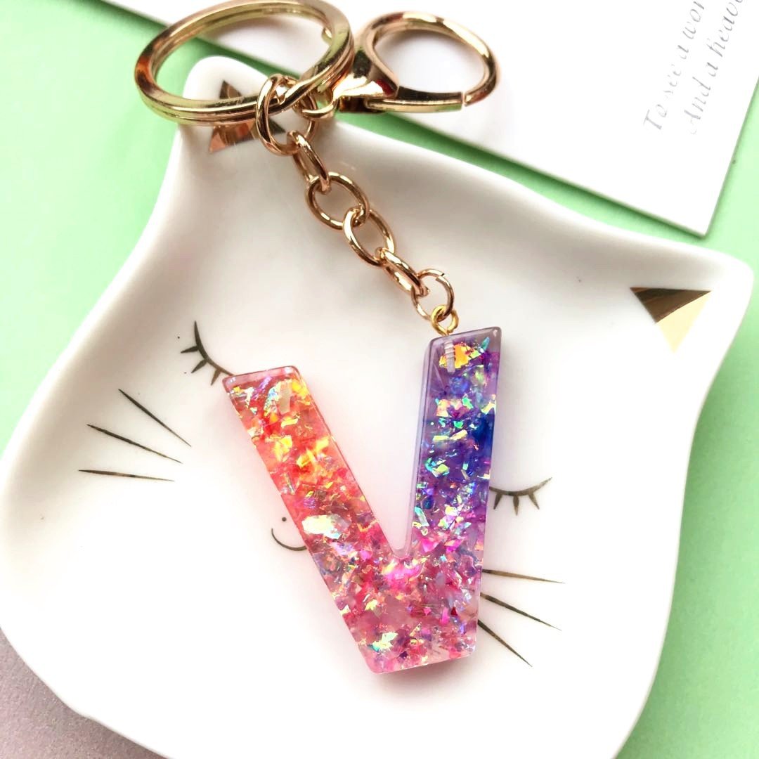 Factory Custom Resin Alphabet Letter Charm Pendants Keychain Ladies Girly Keychain Accessories for Woman