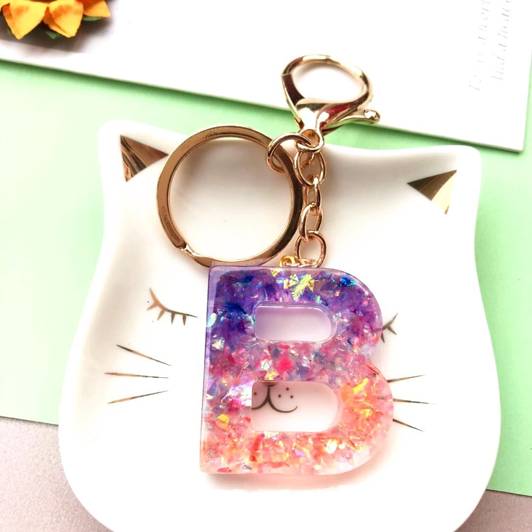 Factory Custom Resin Alphabet Letter Charm Pendants Keychain Ladies Girly Keychain Accessories for Woman