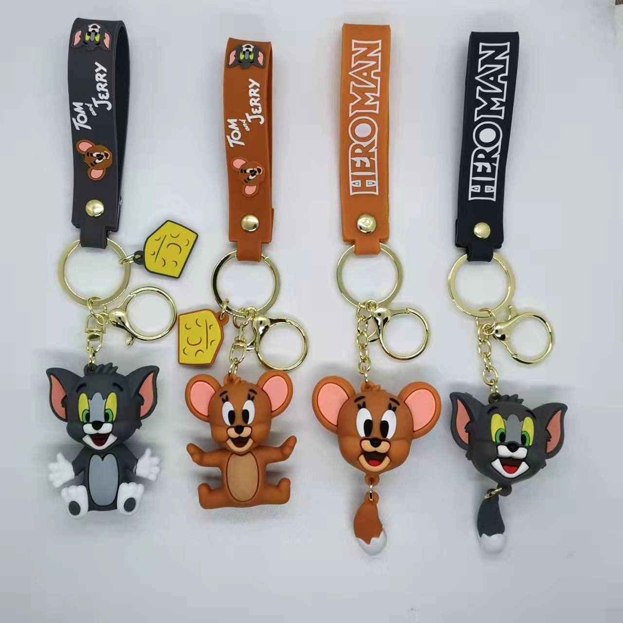 Cartoon Epoxy Doll Cat and Mouse Keychain Pendant Couple Bag Car Keychain Accessories Gift Wholesale