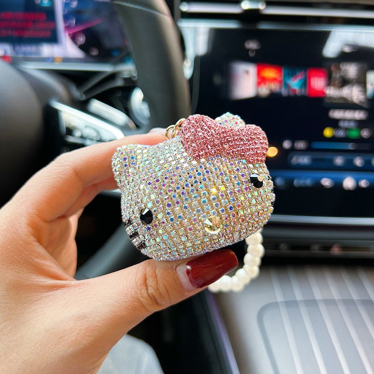 Sanrioed Wholesale Bling bling diamond Hello Kt Cat Keychains Full Diamond Rhinestone Kawaii Pendant Accessories car key ring