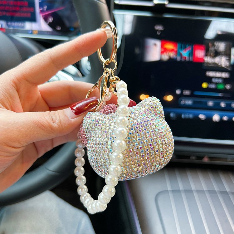 Sanrioed Wholesale Bling bling diamond Hello Kt Cat Keychains Full Diamond Rhinestone Kawaii Pendant Accessories car key ring