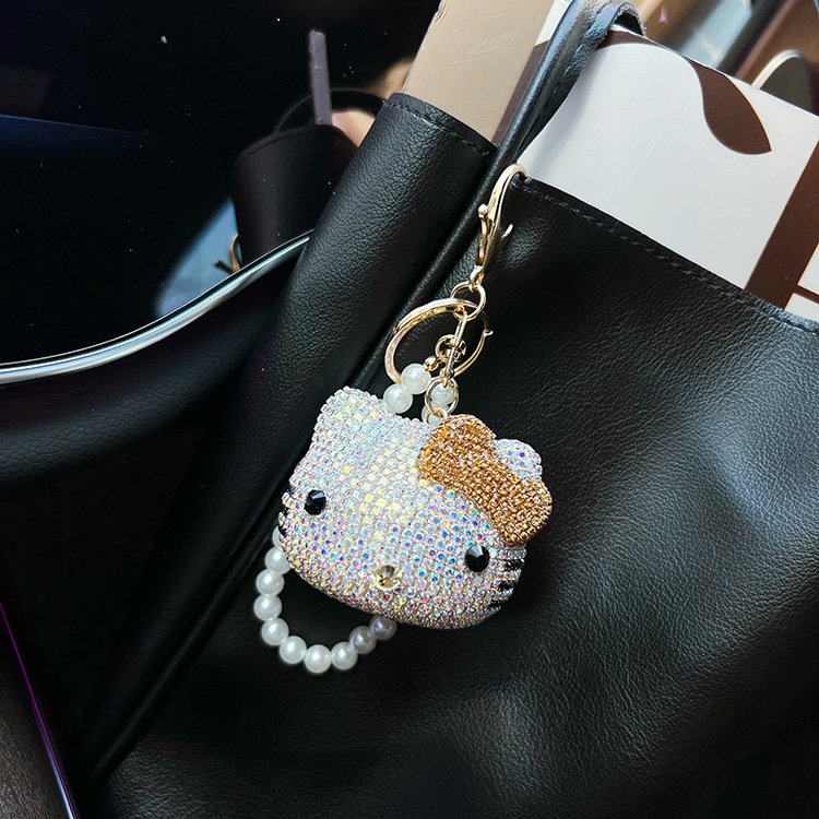 Sanrioed Wholesale Bling bling diamond Hello Kt Cat Keychains Full Diamond Rhinestone Kawaii Pendant Accessories car key ring