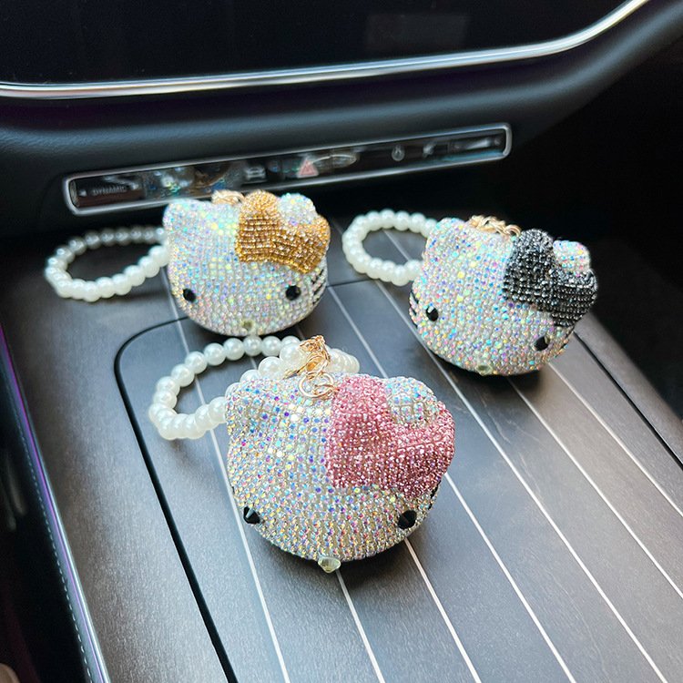 Sanrioed Wholesale Bling bling diamond Hello Kt Cat Keychains Full Diamond Rhinestone Kawaii Pendant Accessories car key ring