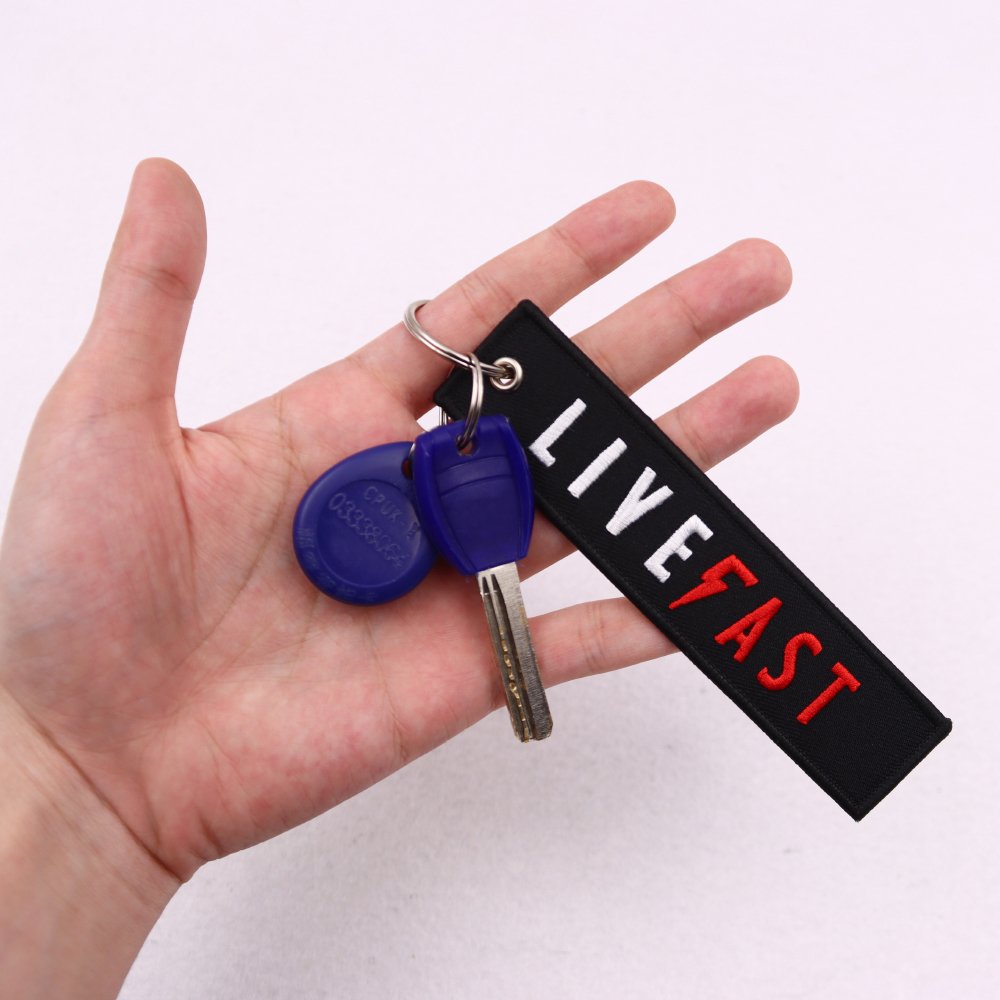 Custom Logo Car Scooter Fabric Embroidery Keychains Jet Tag Keyring Motorcycle Key Chain Car Embroidered Keychains Gifts For Man