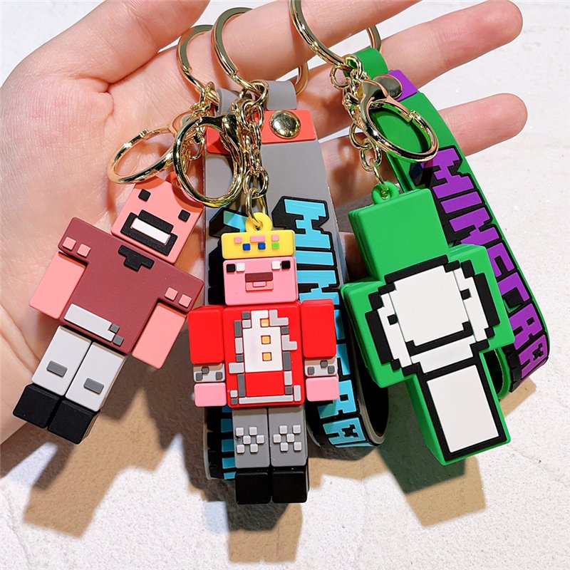 3D Anime Figure My World Keychain Cartoon Soft Rubber PVC Car Pendant School Bag Silicone Anime Birthday Gift