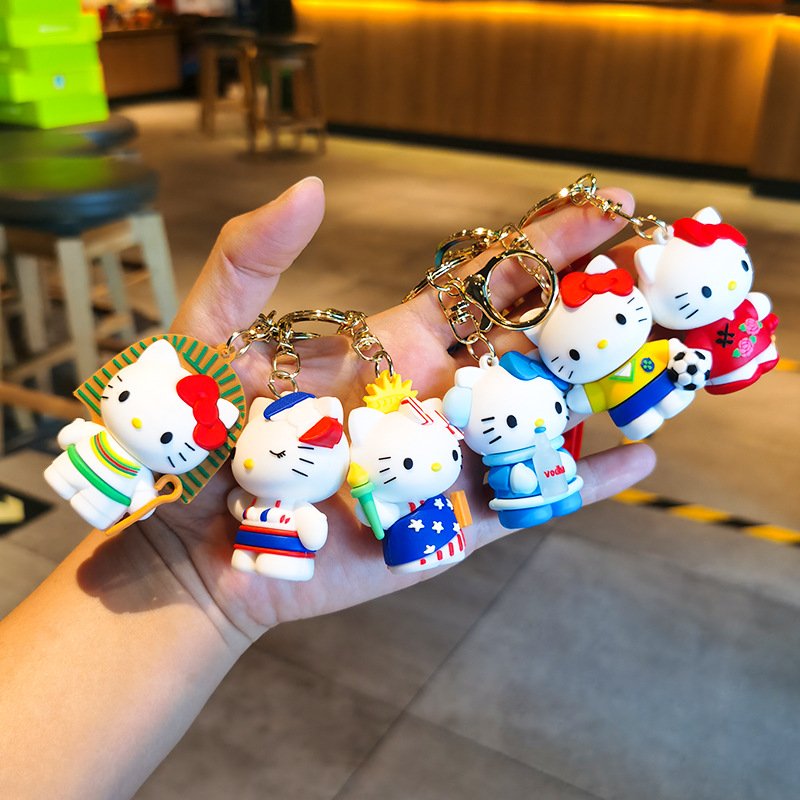 Wholesale Girl Decoration Car Key Handbag Accessories Key Rings Lovely Cartoon 3D Kitty Keychain Kids Gift Key Chain
