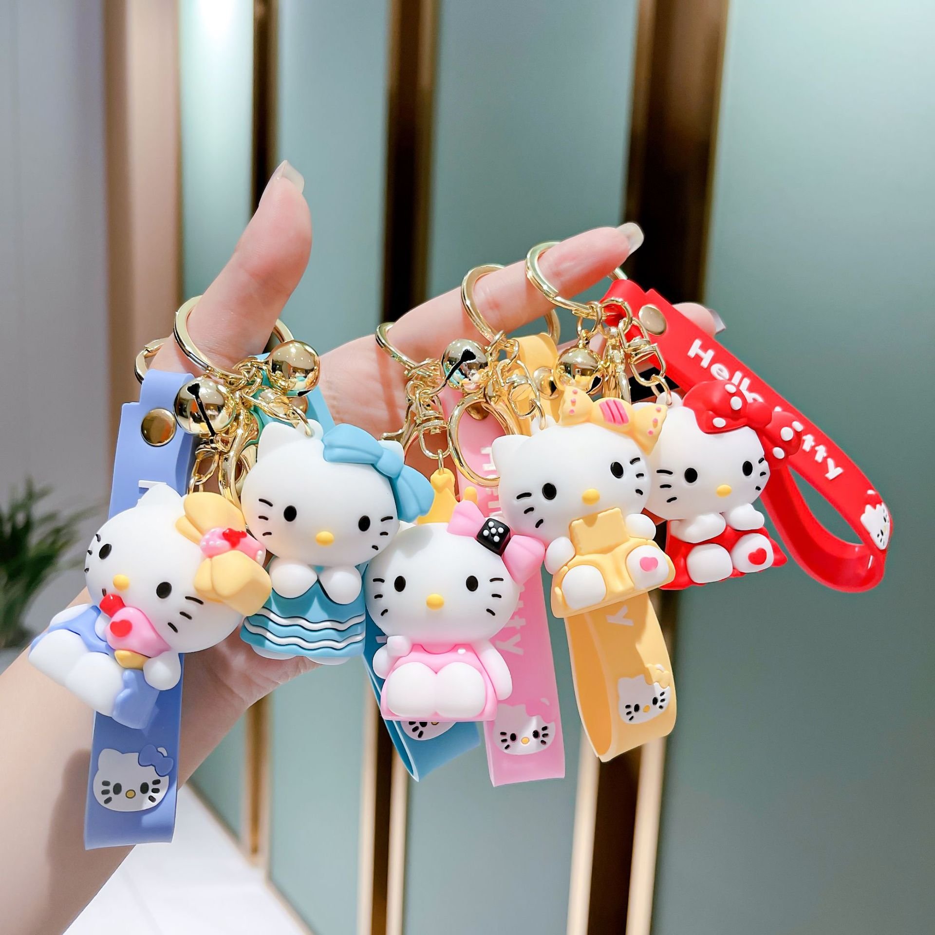 Wholesale Girl Decoration Car Key Handbag Accessories Key Rings Lovely Cartoon 3D Kitty Keychain Kids Gift Key Chain