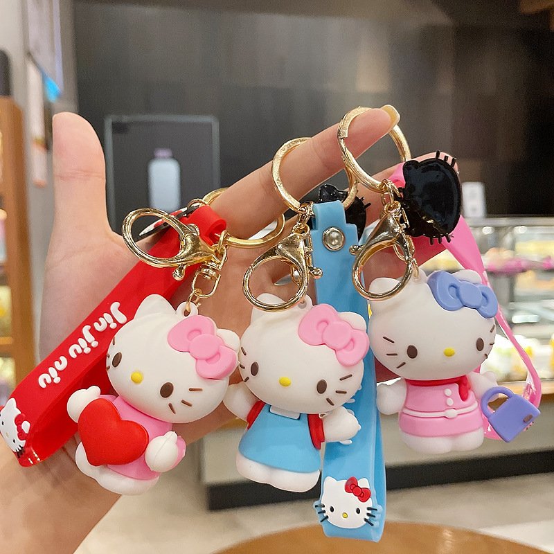 Wholesale Girl Decoration Car Key Handbag Accessories Key Rings Lovely Cartoon 3D Kitty Keychain Kids Gift Key Chain
