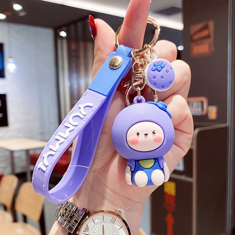 Cute Cartoon Fruit Keychain Soft Rubber avocado Doll Car Key Chain Strawberry fruit Pendant Bag Car Key Accessories