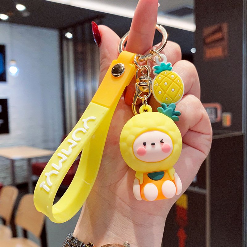 Cute Cartoon Fruit Keychain Soft Rubber avocado Doll Car Key Chain Strawberry fruit Pendant Bag Car Key Accessories