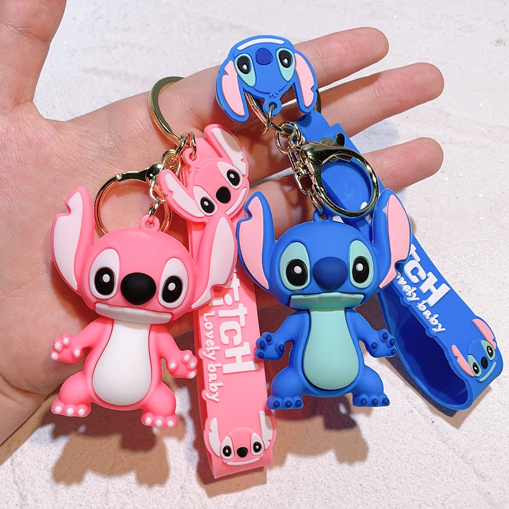 Wholesale 3d Pvc Cute Anime Kawaii Keychain Cartoon Key Chain PVC Pendant Lilo and stitch Keychain For Backpack decoration