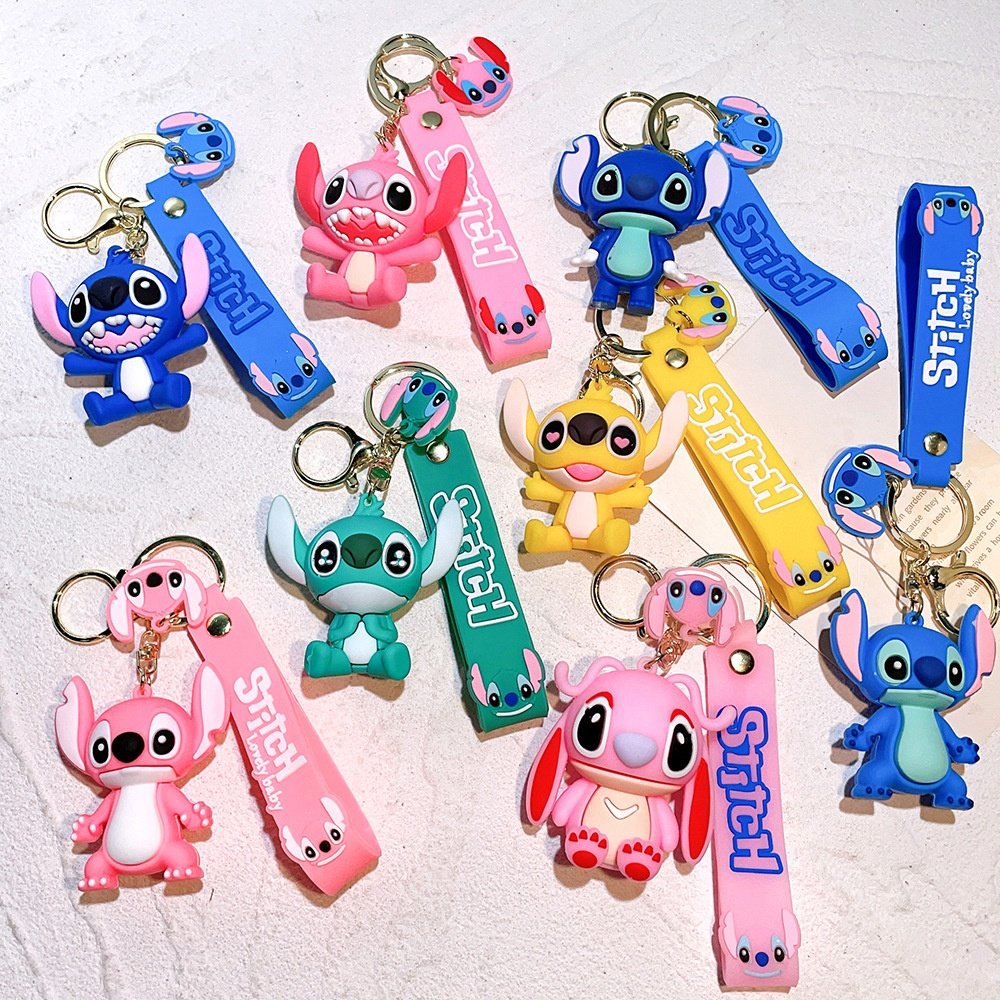 Wholesale 3d Pvc Cute Anime Kawaii Keychain Cartoon Key Chain PVC Pendant Lilo and stitch Keychain For Backpack decoration