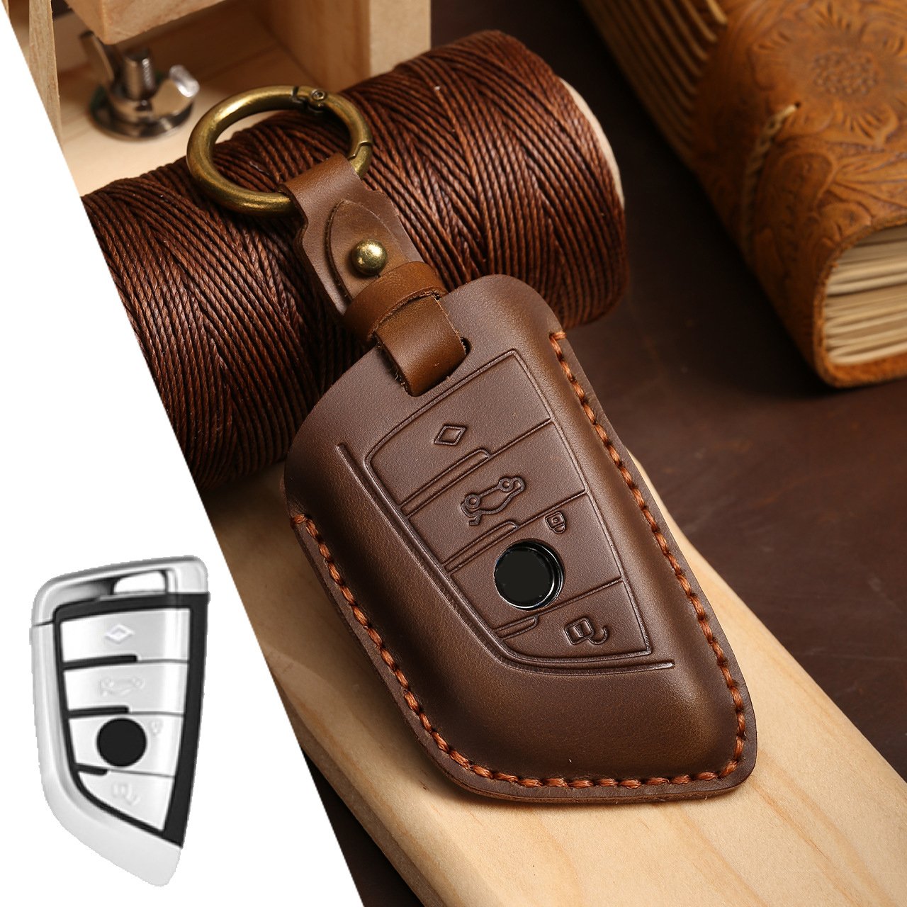 Car Key Accessories Car Key Case Cover Handmade Leather Key Bag For Bmw 1 3 5 7 Series X5 Car Styling Holder Shell Keychain