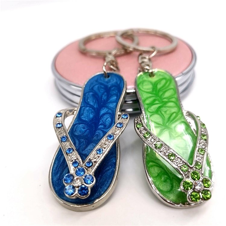 Women's Fashion Crystal Alloy Light Keychain Rhinestone Imprinted Shoe Metal Key Ring Bag Car Pendant Accessory Great Souvenir