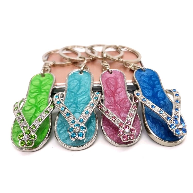Women's Fashion Crystal Alloy Light Keychain Rhinestone Imprinted Shoe Metal Key Ring Bag Car Pendant Accessory Great Souvenir