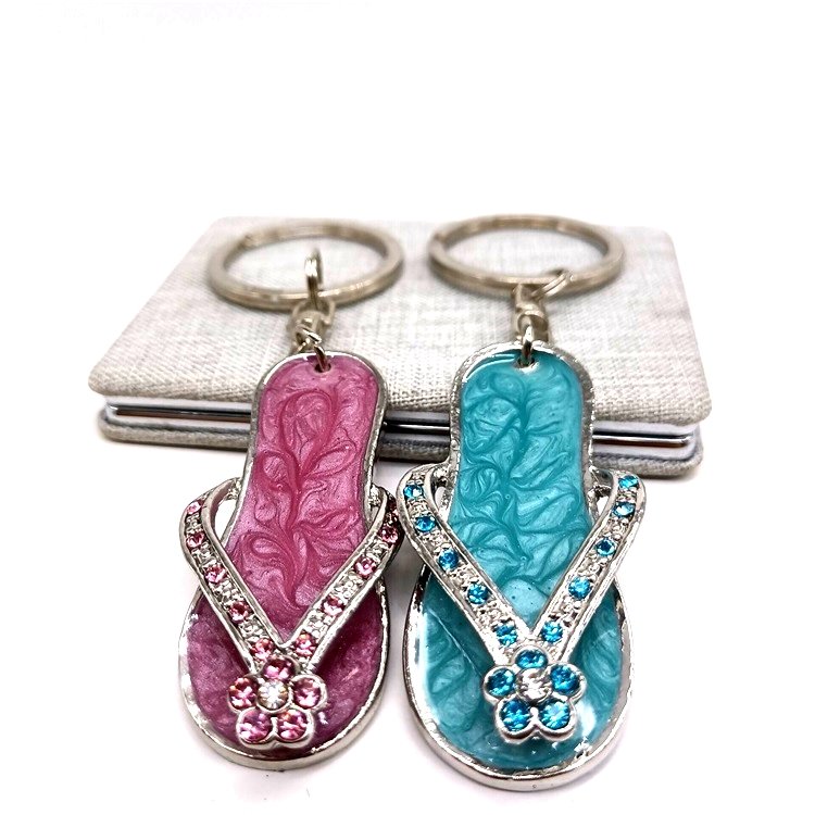Women's Fashion Crystal Alloy Light Keychain Rhinestone Imprinted Shoe Metal Key Ring Bag Car Pendant Accessory Great Souvenir