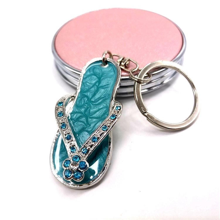 Women's Fashion Crystal Alloy Light Keychain Rhinestone Imprinted Shoe Metal Key Ring Bag Car Pendant Accessory Great Souvenir