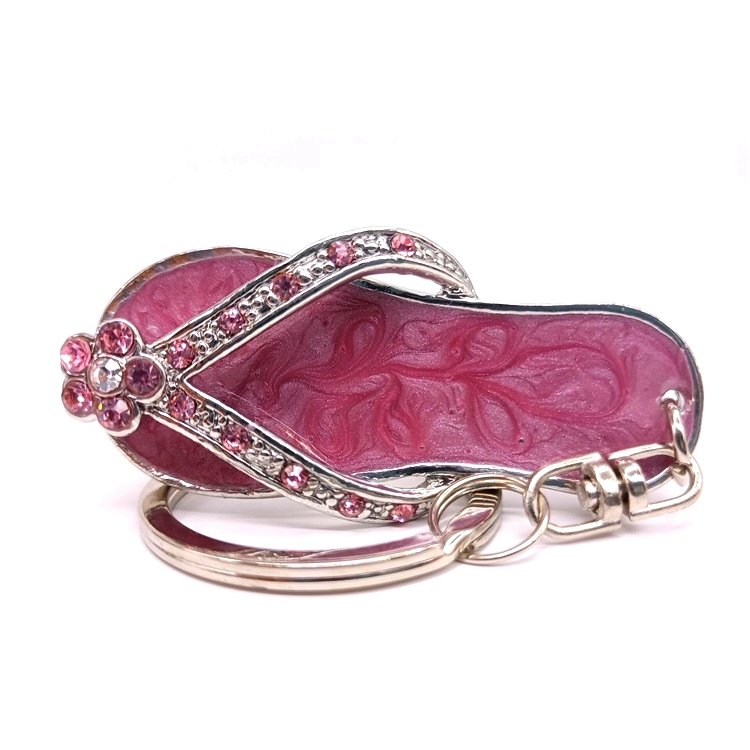 Women's Fashion Crystal Alloy Light Keychain Rhinestone Imprinted Shoe Metal Key Ring Bag Car Pendant Accessory Great Souvenir