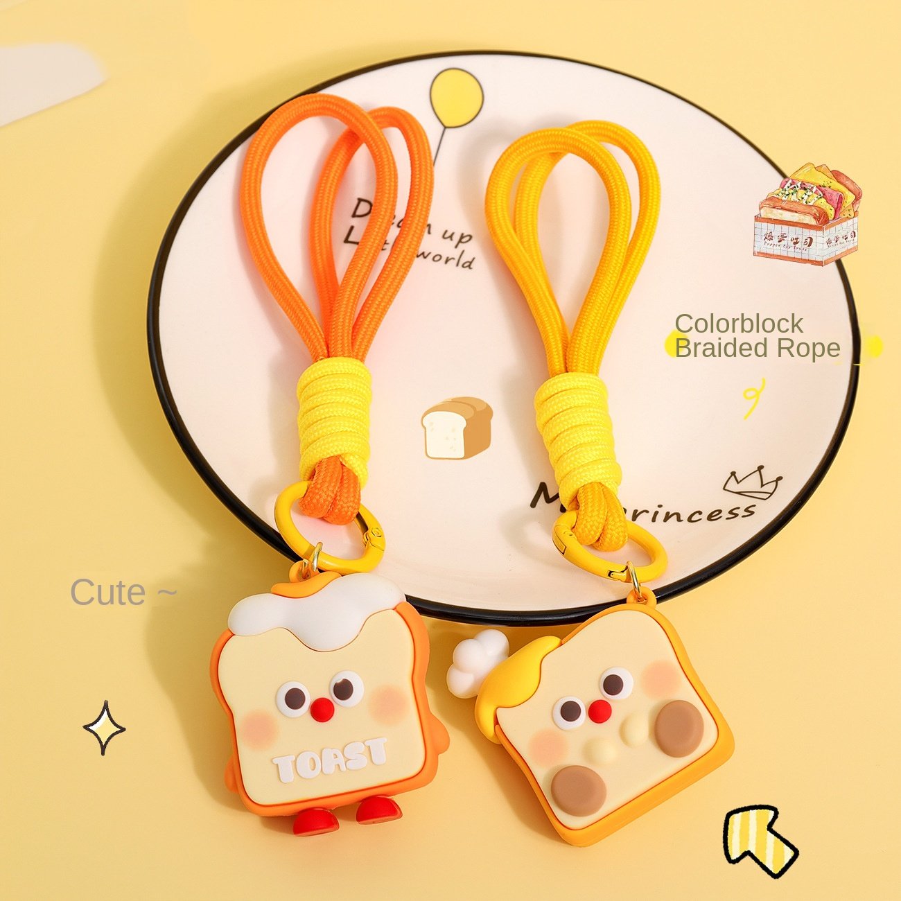 Cute Toast Keychain Stereo Doll Student Schoolbag Pendant Accessories Simulation Food Play Bread Pendant