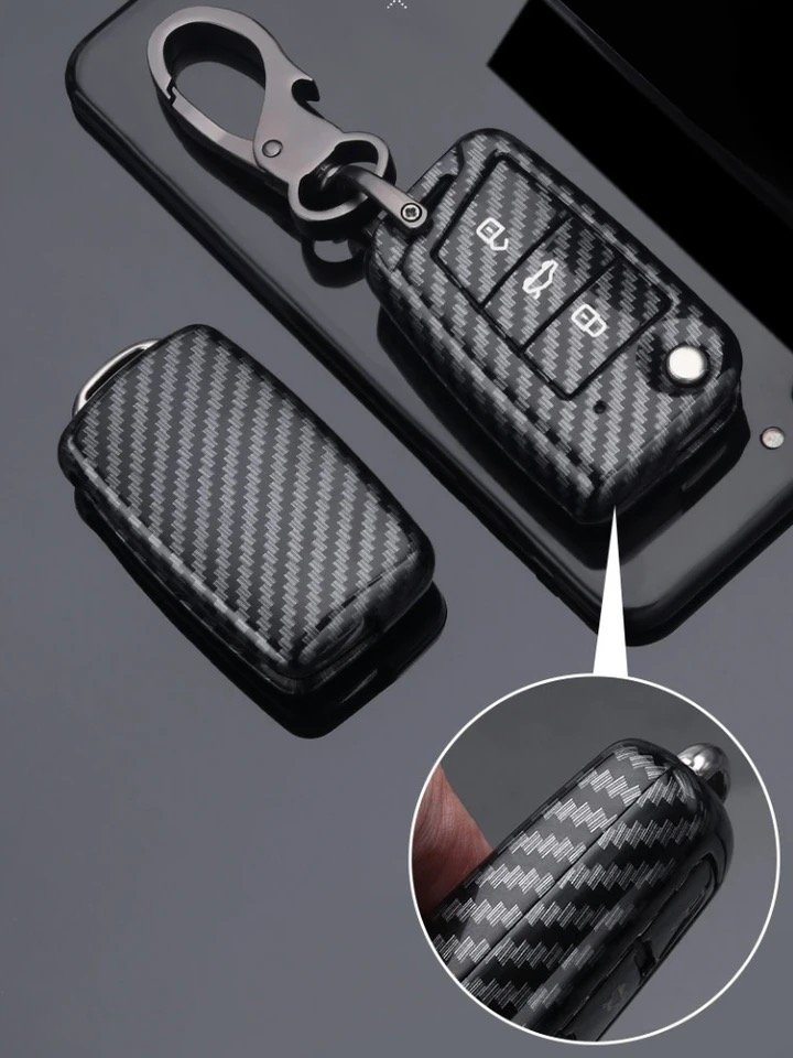 Carbon Fiber 3 Button Protective Key Fob Cover for Volkswagen