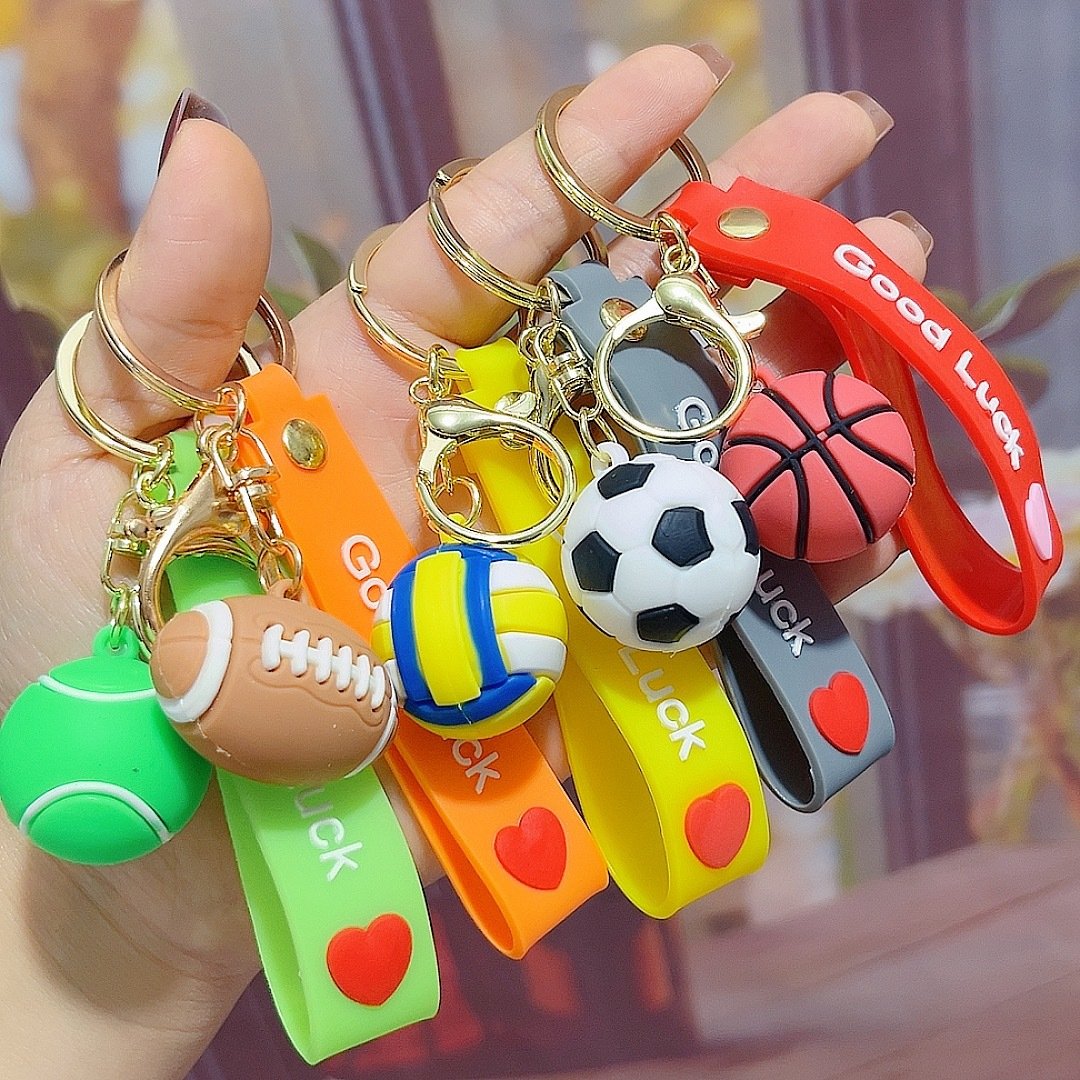 Creative 3D Sports Volleyball Football Rugby Basketball Keychain PVC Soft Rubber Car Key Chain Backpack Pendant