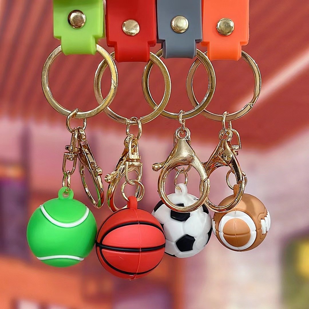 Creative 3D Sports Volleyball Football Rugby Basketball Keychain PVC Soft Rubber Car Key Chain Backpack Pendant