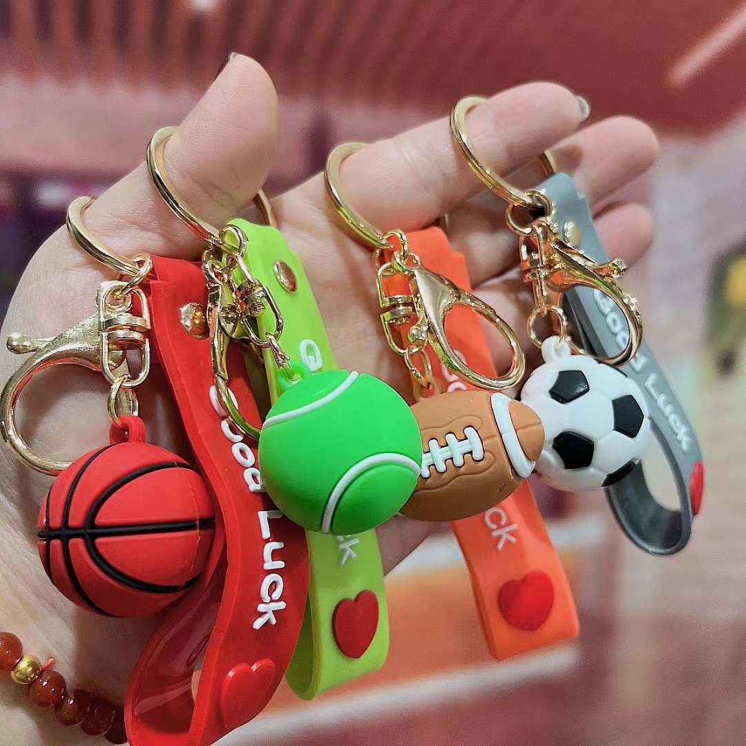 Creative 3D Sports Volleyball Football Rugby Basketball Keychain PVC Soft Rubber Car Key Chain Backpack Pendant