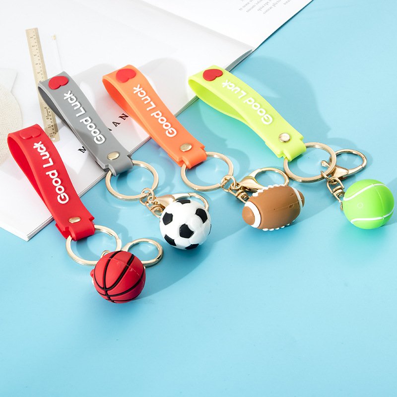 Creative 3D Sports Volleyball Football Rugby Basketball Keychain PVC Soft Rubber Car Key Chain Backpack Pendant
