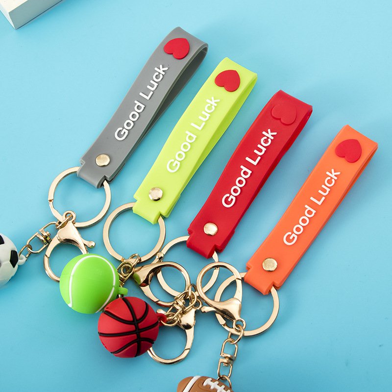 Creative 3D Sports Volleyball Football Rugby Basketball Keychain PVC Soft Rubber Car Key Chain Backpack Pendant