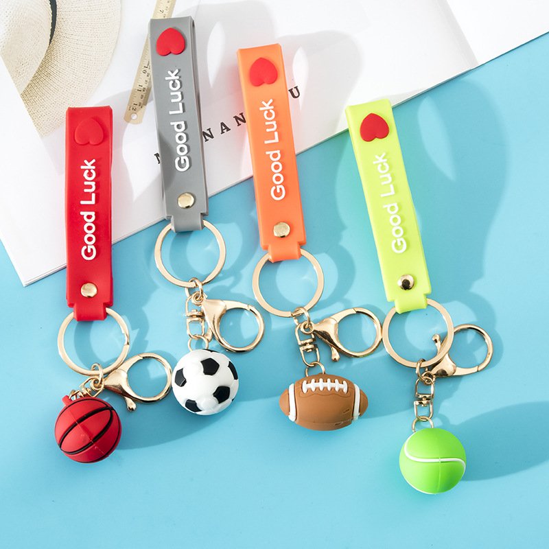 Creative 3D Sports Volleyball Football Rugby Basketball Keychain PVC Soft Rubber Car Key Chain Backpack Pendant