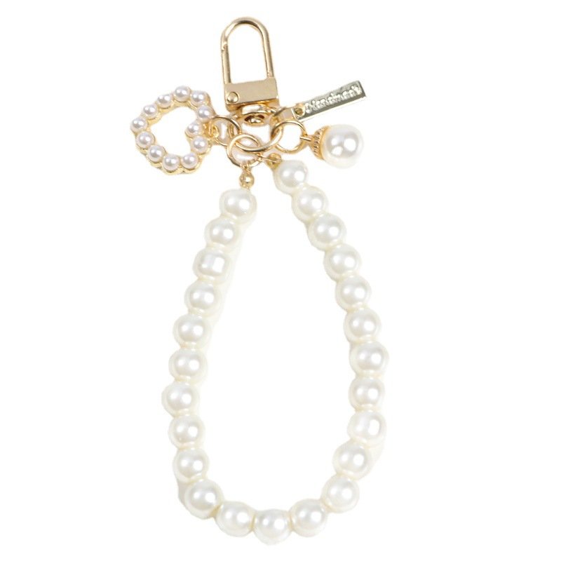 Pearls Beaded Alloy Keychains for Women New Minimalist Car Bag Bluetooth Headset Key Rings Pendant Jewelry Wholesale