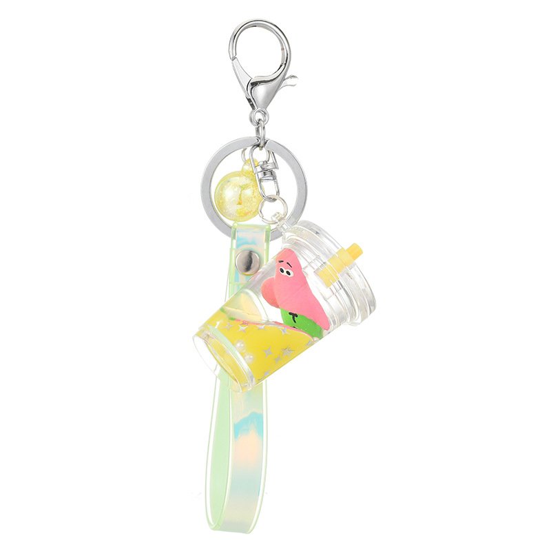 Creative acrylic cartoon cute Milk tea cup Oil floating Liquid Quicksand keychain bag pendant car key chain accessories