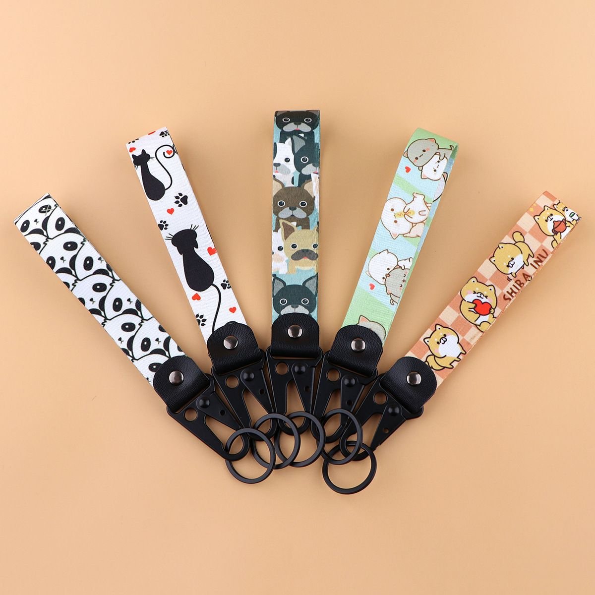 Hot selling cartoon cute corgi pet dog kitten pattern Olecranon key chain car key rope leather Olecranon pendant accessories
