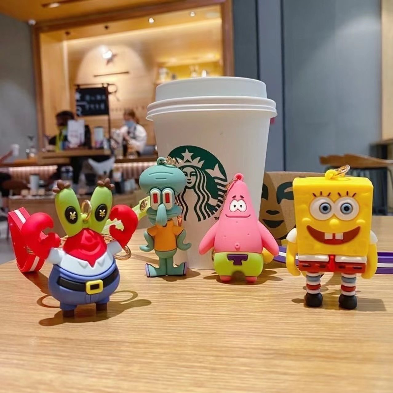 3D PVC Anime keychain Kawaii cartoon rubber custom SpongeBob keychain Cute car Bag Pendant Keyring Sponge Doll Key Chain
