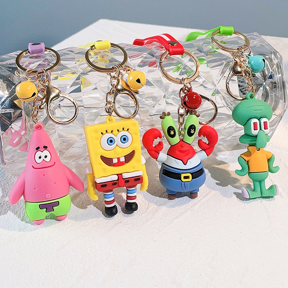 3D PVC Anime keychain Kawaii cartoon rubber custom SpongeBob keychain Cute car Bag Pendant Keyring Sponge Doll Key Chain