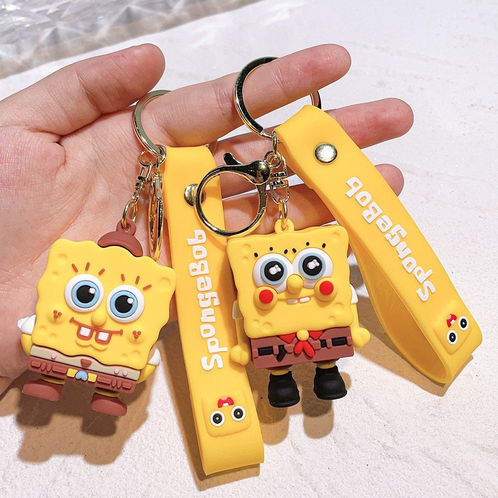 3D PVC Anime keychain Kawaii cartoon rubber custom SpongeBob keychain Cute car Bag Pendant Keyring Sponge Doll Key Chain
