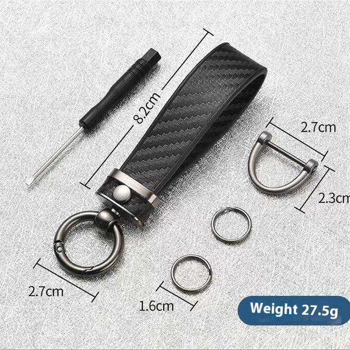 Mens Keychain Carbon Fiber Car Keychain Spring Keyring Leather Key Fob Car Accessories Anti Lost Car Key Chains Organizer D-ring