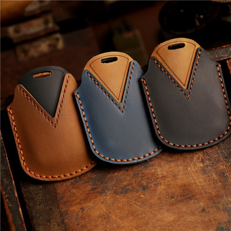 Genuine Leather Car Key Case Cover for Toyota Yaris Smart 3 Buttons Car Key Fob Case With Hand Sewing Keychain
