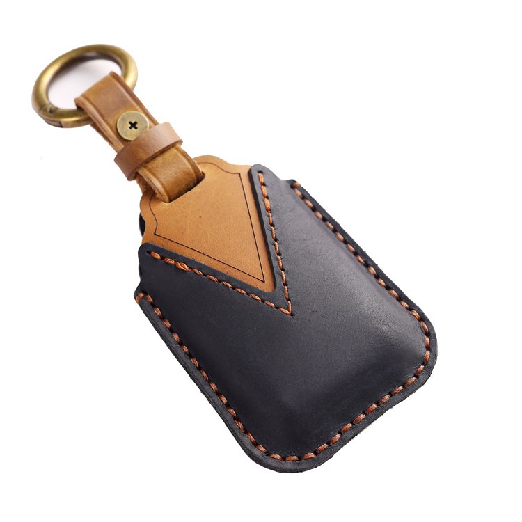 Genuine Leather Car Key Case Cover for Toyota Yaris Smart 3 Buttons Car Key Fob Case With Hand Sewing Keychain