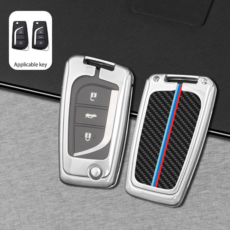 Zinc alloy 3 Button Carbon Fiber Car Key Case Metal Remote Key Fob Cover Fit For Toyota Prius Camry Corolla C-HR CHR RAV4 Prado