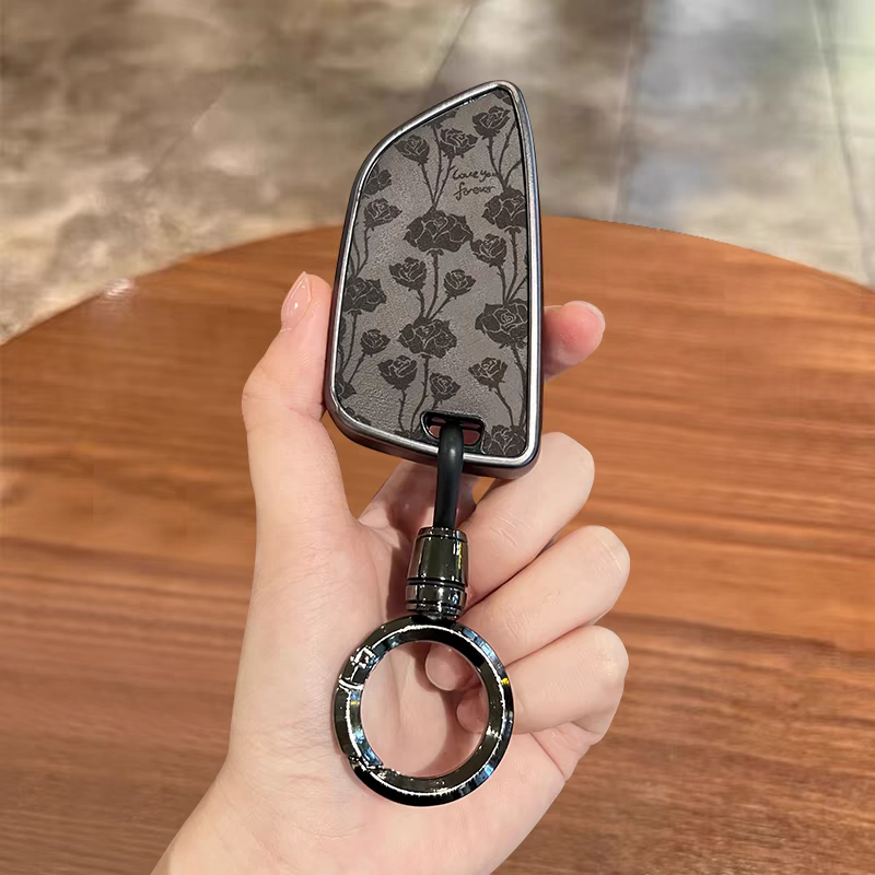 Elegant black rose tpu leather car key case cover for bmw 1 3 5 series x1 x2 x3 x5 320li 525 530 auto interior accessories