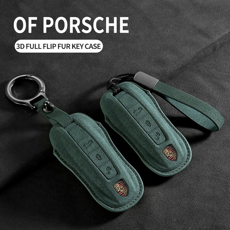 High Quality High-End Suede Car Key Cover in Black Green Oran for Porsche Vehicles Key Accessories