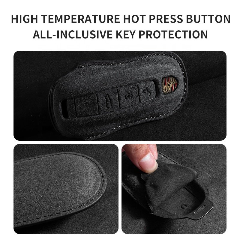 High Quality High-End Suede Car Key Cover in Black Green Oran for Porsche Vehicles Key Accessories