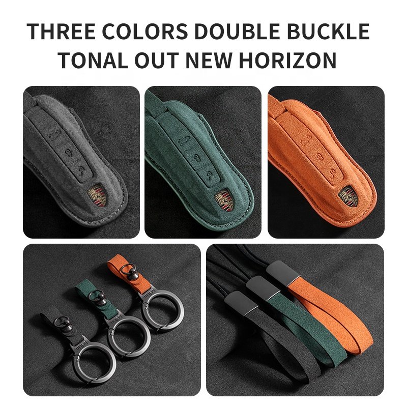 High Quality High-End Suede Car Key Cover in Black Green Oran for Porsche Vehicles Key Accessories