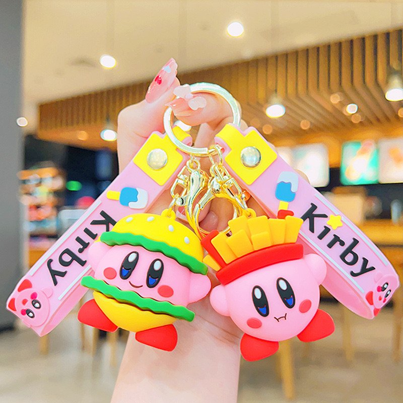2024 New Lovely Burger Kirby French Fries Kirby Keychain Pendant 3D Bags Car KeyRing Hanging Accessories Gifts Wholesale