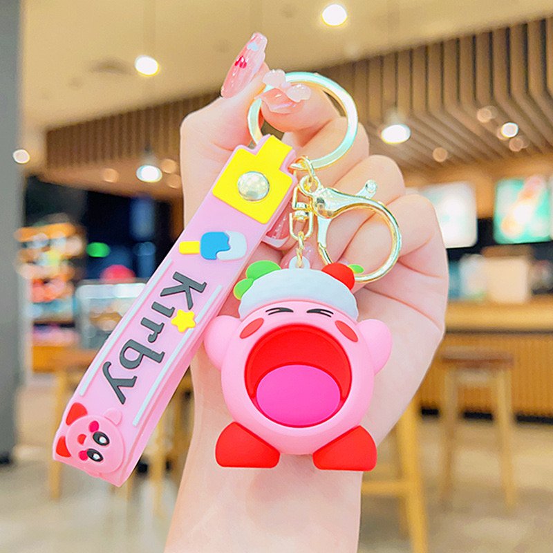 2024 New Lovely Burger Kirby French Fries Kirby Keychain Pendant 3D Bags Car KeyRing Hanging Accessories Gifts Wholesale