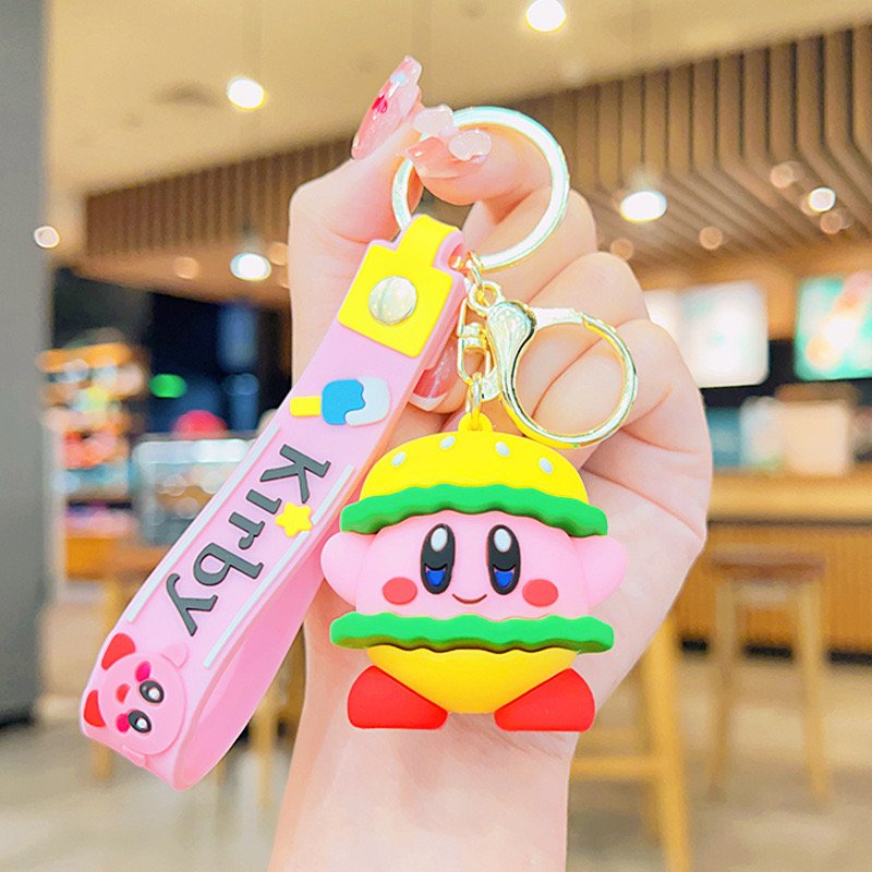 2024 New Lovely Burger Kirby French Fries Kirby Keychain Pendant 3D Bags Car KeyRing Hanging Accessories Gifts Wholesale