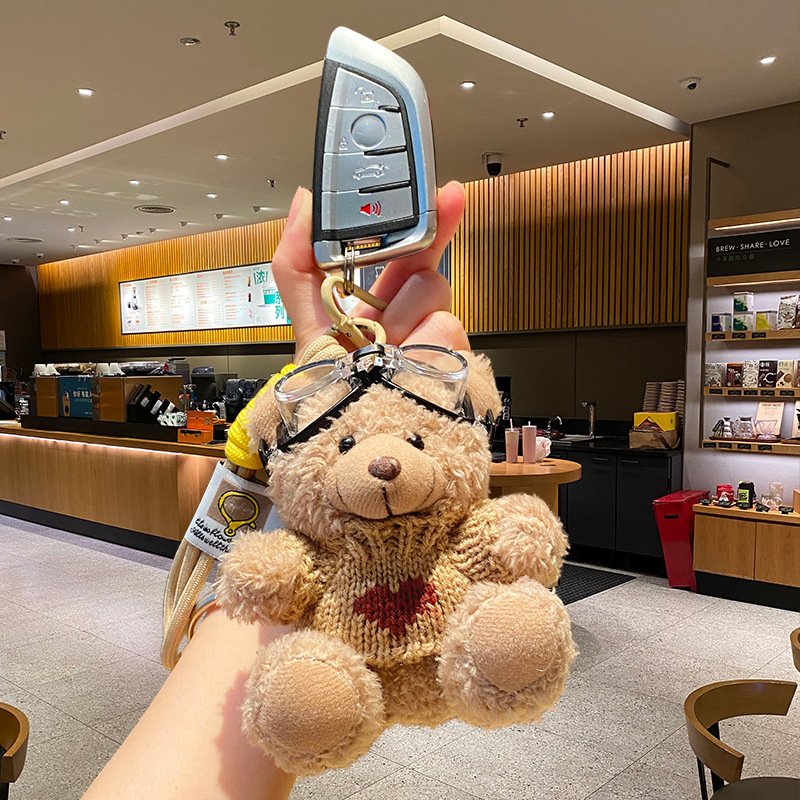 Xun Xin Cartoon Animal Bag Pendant Anime Figure Keychain Pilot Bear Keyring Bear Model Pendant Stylish Women Girls Accessories