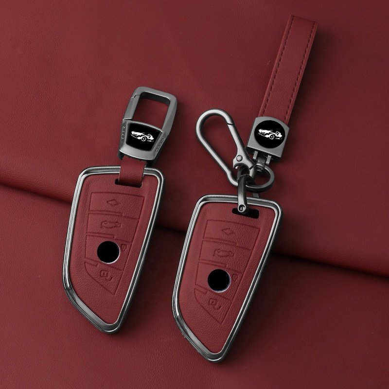 Cheap Wholesale Metal Car Key Cover Key Chain Accessories For BMW Car Key Leather Cover Case Protective Shell Holder
